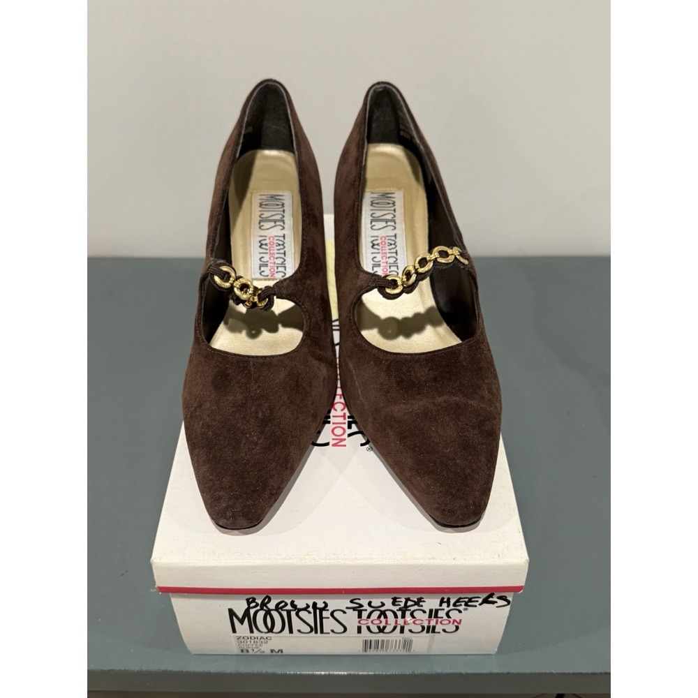 Mootsies Tootsies Zodiac Coffee Brown Suede Kitten Heel Pump Shoes Womens 8.5 M